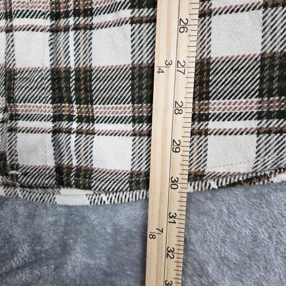Orvis Shirt Mens Large Beige Green Plaid Heavy Flannel Button Up Shacket Hiking - Picture 10 of 10